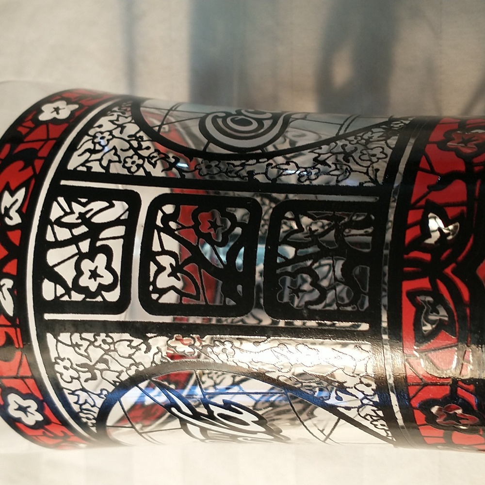 Set of 4 1970s Coca Cola Flared Red & Black Stained Tiffany Style Glasses - Picture 5 of 7